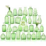 Charm Glass Bud Vases, Small Flower Vases in Bulk for Centerpieces, Vintage Mini Vases for Wedding Decor, Home Table Decorations Diffuse Bottles,Ideals (Pack of 30,Light Green)