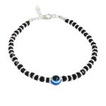 NEMICHAND JEWELS Nazariya with Evil Eye Crystals for Women 92.5% Pure Sterling Silver Bracelet for Women (7 inch + Extension) (Black)