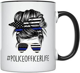 YouNique Designs Female Police Officer Mug, 11 Ounces, Law Enforcement Coffee Mug for Women, Police Academy Graduation Cup, Cop Mug for Her, Police Themed Coffee Mug (Black Handle)