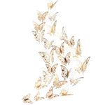 48pcs. Champagne Gold Butterfly Wall Stickers Wedding Decoration Paper Wall Decal Removable Mural Butterflies Sticker Bedroom Living Room Showcase Classroom School Nursery Birthday Anniversary Decor