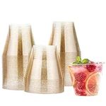 MATANA 120 Clear Hard Plastic Cups, Tumblers with Gold Glitter for Cocktails, Champagne, Wine & Desserts (270ml / 9oz) - Weddings, Birthdays, Christmas, Parties - Sturdy & Reusable