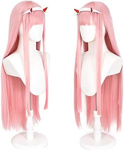 Soyusunny Long Pink Straight Zero Two Cosplay Wig Costume Halloween Wigs for Women With Headband