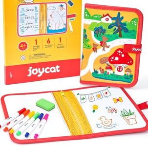 10-Inch Dual-Sided Dry Erase Travel Board for Kids with Zippered Storage - Portable Whiteboard Set with 6 Markers, Eraser. Travel Coloring & Drawing Board, Lightweight Foldable Activity Gift for Kids