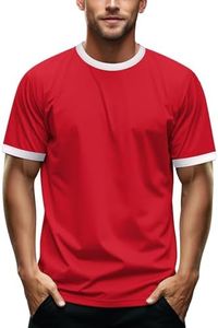 Zengjo Men's Ringer Tee Crewneck Athletic T Shirts Short Sleeve Sport Shirt for Men(Red/White,S)