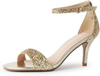 J. Adams Low Ankle Strap Kitten Heel - Essential Mid Heel Open Toe Dress Sandal - Dove Gold Size: 7