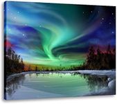 AGCary Poster Wall Decor Print Oil Paintings Canvas Modern Giclee Abstract Landscape Home Decor Wooden Framed Stretched Prints on Canvas Reproduction Ready to Hang (Northern lights, 16x20)