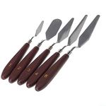 HOME BUY Set of 5 Palette Painting Knives of Various Sizes & Shapes, Stainless Steel Scraper Spatula Polished Brown Handle for Artist Canvas Oil Paint Color Mixing