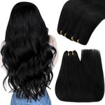 YoungSee 130G Sew in Hair Extensions Black Human Hair Extensions Weft Jet Black Real Hair Weft Extensions Long Human Hair Sew in Extensions for Black Women 24 Inch Sewing Hair Extensions