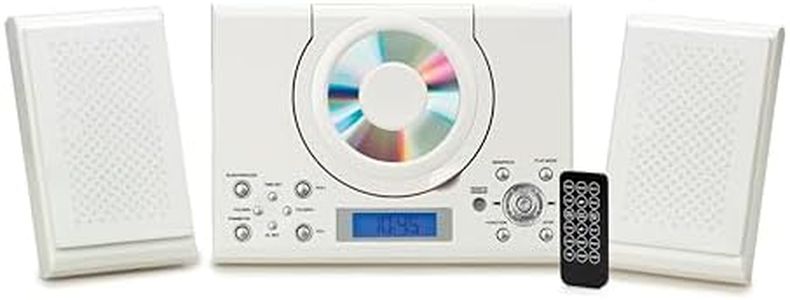 Grouptronics GTMC-101 MK2 CD Player Stereo Micro Compact HiFi with USB & MP3, AUX IN For Phone/Tablet, FM Radio, Clock Alarm, Desktop Stand or Wall Mountable Remote Control White