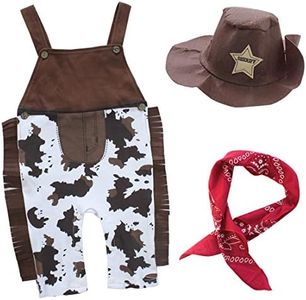 iiniim 3pcs Bambino Cowboy Bretelle Rompers Tuta Cappello e Il Fazzoletto Outfits per Neonati 6-24 Mesi Marrone 6-12 Mesi