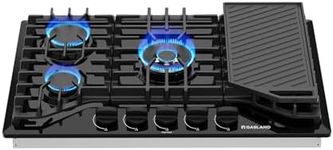 30 Inch Gas Cooktop with Griddle Black, GASLAND Chef PRO GH3305EF Gas Stovetop with 5 Burners, Reversible Cast Iron Grill/Griddle, Plug-in, NG/LPG Convertible, 120V Black, CSA certified