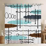 Erosebridal Mid Century Curtains Modern Minimalist Blackout Curtains, Hippie Old Fashion Curtains & Drapes Abstract Artwork Bedroom Curtains, Aesthetic Lines Circles Window Treatments Teal White Grey