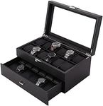 BLOODYRIPPA 24-Slot Carbon Fiber Watch Box with Drawer, Metal Hardware, Large Top Window, Double Deck Luxury Watch Display Organizer for Men