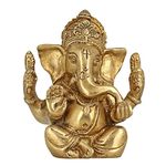 God of Luck Seated Lord Ganesh/Ganpati a 4" Religious Gifts Brass Metal Statue/Idol/Idol/Murti Art Home Decor for Puja Size - (HxWxD) - (4 x 3.5 x 1.7) Inches and Weight - 730 GMS by Lookbuykart