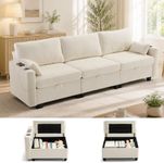 VBONDA 110" Modular Sectional Couch with Storage Seat,3 Seater Deep Seat Sofa with USB Charging Port and Cupholder for Living Room,Beige