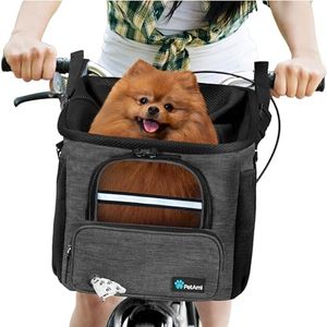 PetAmi Dog Bike Basket Carrier - Bicycle Basket for Dog Pet Bike Handlebar | Ventilated Pet Travel Backpack Car Booster Seat for Small Puppy Cat with Mesh Window, Sherpa Bed, Safety Strap (Dark Gray)