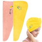 ROMASA Hair Drying Towel Microfiber Hair Towel Wrap with Buttons Super Absorbent Twist Turban Shower Gift for Kids and Women (2PCS-YBFruit)