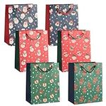 THE TWIDDLERS - 6 Gift Bags for Christmas with Sturdy Rope Handles in Assorted Festive Xmas Designs, Gift Bag 1 of Each Design, Festive Xmas Bag - 24cm x 18cm