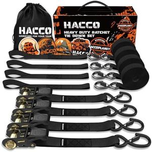 Haccoplanet Ratchet Tie Down Straps, 2340lb Break Strength, 4pc 1inch x 16FT Tie Down Strap Set with Padded Handles & Coated S Hook W/Safety Clip, Cargo Strap Tie Down for Motorcycle, Truck (Black)