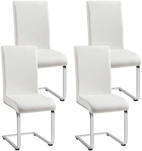 Yaheetech Set 4 Sedie Sala da Pranzo Moderne Imbottite Bianche in Ecopelle e Acciaio Cromato da Ufficio Salotto Portata 135 kg