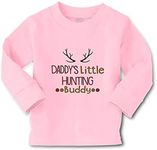 Kids Long Sleeve T Shirt Daddy's Little Hunting Buddy Hunter Dad Cotton Boy & Girl Clothes Funny Graphic Tee Soft Pink Design Only 5 6T