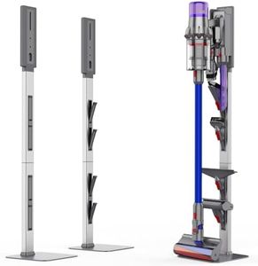 AIKOLZON Vacuum Stand for Dyson with Foldable Storage Hooks and Heavy-Duty Carbon Steel Base, No Drill Installation, Space-Saving Organizer for All Dyson Cordless Vacuums & Accessories