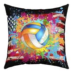 Loussiesd Volleyball Throw Pillow Cover American Flag Volleyball Cushion Case for Home Living Room Decor Reversible Grunge Art Ball Gaming Decorative Throw Cushion Case 16x16 Inch