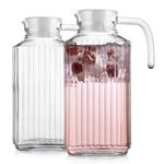 Fridge Pitcher Set of 2– 60 OZ. Glass Water Pitcher with Lid By Home Essentials & Beyond Practical and Easy to use Fridge Pitcher Great for Lemonade, Iced Tea, Milk, Cocktails and more Beverages.