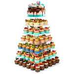 BLBYHO 7 Tier Cupcake Stand for 100 Cupcakes, Cake and Cupcake Combo Dessert Tower Holder, Clear Acrylic Cupcake Riser, Large Pastry Cupcake Display for Birthday Wedding Party…