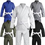 Brazilian Jiu Jitsu Gi BJJ Gi for Men & Women Uniform Kimonos Ultra Light, Preshrunk, Free White Belt!!! (White, A5)