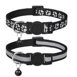 Taglory Reflective Cat Collar with Bell and Safety Release, 2-Pack Girl Boy Pet Kitten Collars Adjustable 19-32 cm Black