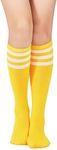 American Trends Women Softball Socks Knee High Tube Socks Long Baseball Soccer Socks for Youth Girls 1 Pack Yellow White One Size