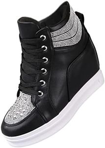 rismart Femme Talon Compensé Baskets Mode Briller High Top Lacets Cheville Bottillon Noir, 37 EU