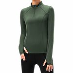 TERODACO Long Sleeve Running Top Womens Half Zip UPF 50+ Gym Hiking Workout Base Layer Women Sports Tops with Thumb Holes Breathable Quick Dry Lightweight 12521 Green M
