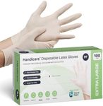 Handicare Disposable Latex Gloves, Powder Free, Food Certified, Medical Exam, Fully Textured, Mutipurpose, Salon, Safety Gloves, Textured Fingertips (Box of 100, Extra Small)