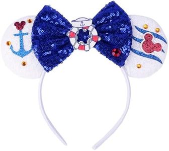 RAZKO Sparkle Cruise Minnie Ears Headband, Glitter Mouse Ears Headband with Bow,Cruise Essentials Princess Decoration Cosplay Costume for Girls Women (Cruise&Boat)