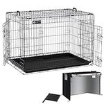 VOUNOT Dog Crate Portable Pet Crate Foldable Secure Puppy Cage with Durable Crate Cover 2 Doors, Removable Slide Tray, 2 Carry Handles, XL 42 Inches, Black