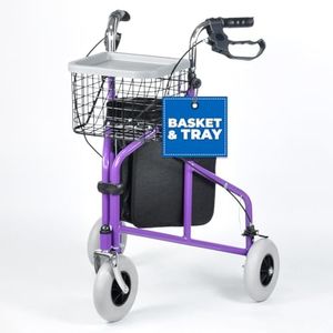 MobiWalk® 3 Wheeled Tri Rollator Walker with Front Basket & Tray | Easy to use | Upgraded Larger Wheels