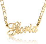 Beleco 18k Gold Plated or Sterling Silver 925 Custom Name Necklace - Personalized Name Plate Necklace for Men & Women with Elegant Figaro Chain, 15 Font Style | Customized & Personalized Necklaces