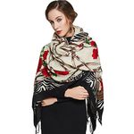 DANA XU 100% Pure Merino Wool Extra Large Pashmina Cashmere Scarf Shawl And Wrap For Women Winter Oversized Floral Blanket