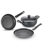 Prestige Svachh BYK Set Aluminium Non Stick Cookware, Omni Tawa Dia 28 Cm -1 Unit, Fry Pan Dia 24 Cm - 1 Unit, Kadai with Glass Lid Dia 24 cm -1 Unit
