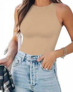 MANGOPOP Tank Top Body Suits Women Sexy Crew Neck Racerback Halter Ribbed Sleeveless Bodysuit for Women