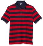 Amazon Essentials Men's Regular-Fit Cotton Pique Polo Shirt (Available in Big & Tall), Navy Red Rugby Stripe, XL