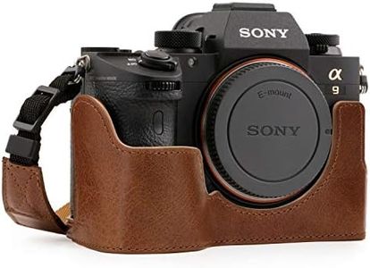 MegaGear MG1244 Sony Alpha A7 III, A7R III, A9 Ever Ready Genuine Leather Camera Half Case and Strap - Brown