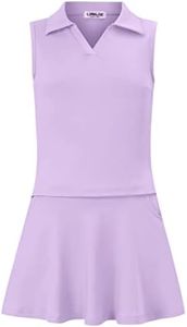 LIONJIE Kids Girls Tennis Golf Dress Outfit Sleeveless Dress with Pockets Athletic Skorts and Polo Tank Top Sets Purple