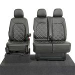 UK Custom Covers To Fit VW Crafter (2017 Onwards) Front Seat Covers Double Bentley Stitch Leatherette (Black) - SC1156B