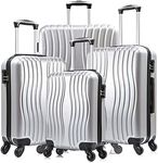 Apelila Hardshell Luggage 4 Piece ABS Luggages Sets With Spinner Wheels Hard Shell Suitcases Free Backpack (Silver 2)