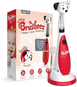 Brusheez Little Toddlers’ Sonic Toothbrush - Safe & Gentle Toothbrush for Ages 1-3 with Built-in, Light-Up 2-Minute Timer, Extra Brush Head, & Storage Base for First-Time Brushers (Spotty The Puppy)