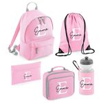 Personalised Kids Back To School Kit with Custom Name & Initial | Pink Backpack, Lunch Bag, PE Bag, Pencil Case & Water Bottle | Ideal for Girls Starting Nursery or School