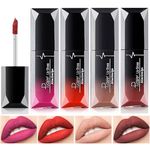 VEROA 4 Colors Matte Liquid Lipstick Lip Gloss Set - High Color High Coverage Creamy Texture Natural Lipstick Lasting Waterproof Non-Stick Cup Pink Lipstick - Vegan Formula